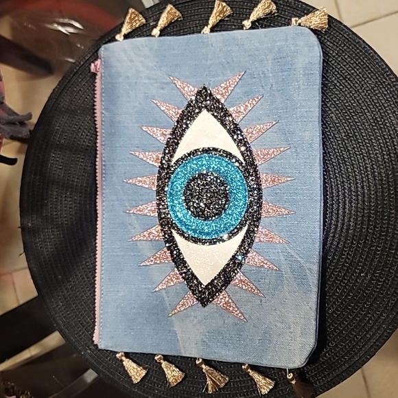 NWOT DENIM & GLITTER EVIL EYE CLUTCH